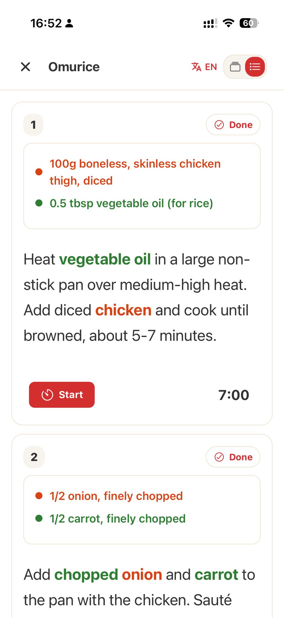 Hands-free cooking mode screen